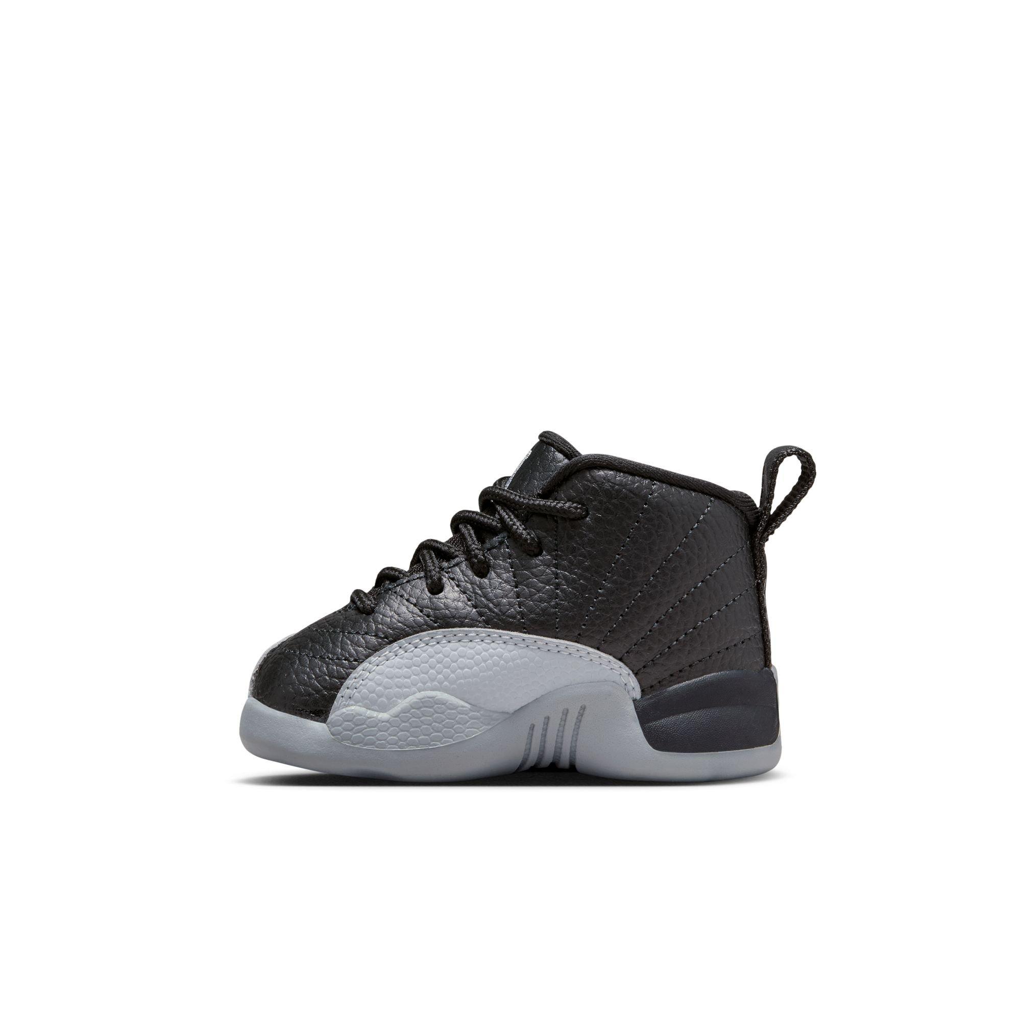 Jordan 12 Retro Black and Wolf Grey Toddler Kids Shoe